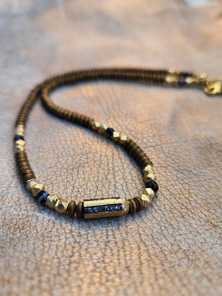 Hematite and Onyx 22kt Gold Overlay Necklace