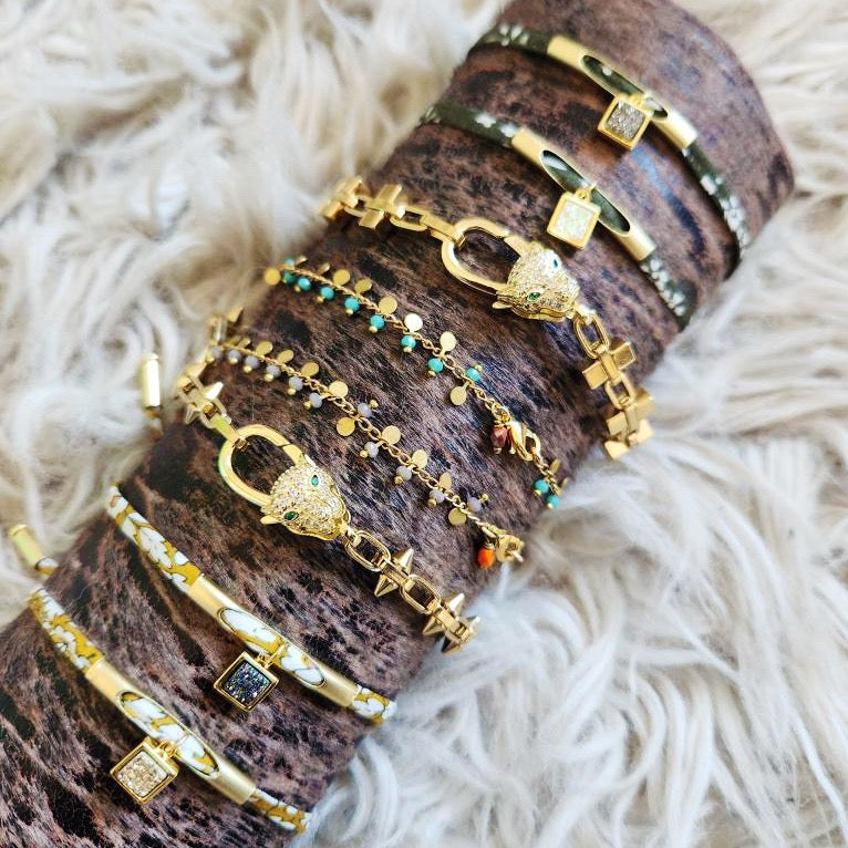 Pewter Druzy and Olive Adjustable Bracelet