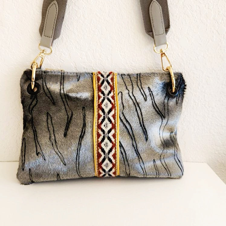 Pewter Stripe Crossbody Bag