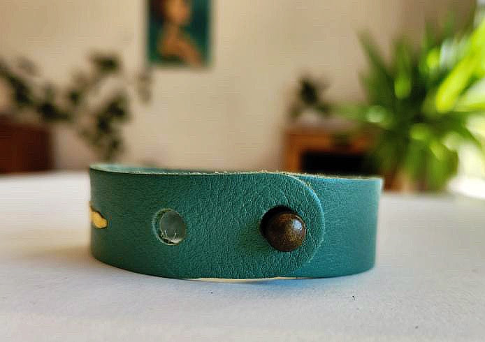 Green Leopard Jasper Leather Cuff Bracelet