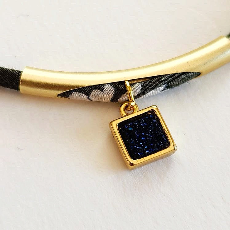 Olive and Sapphire Druzy Adjustable Bracelet