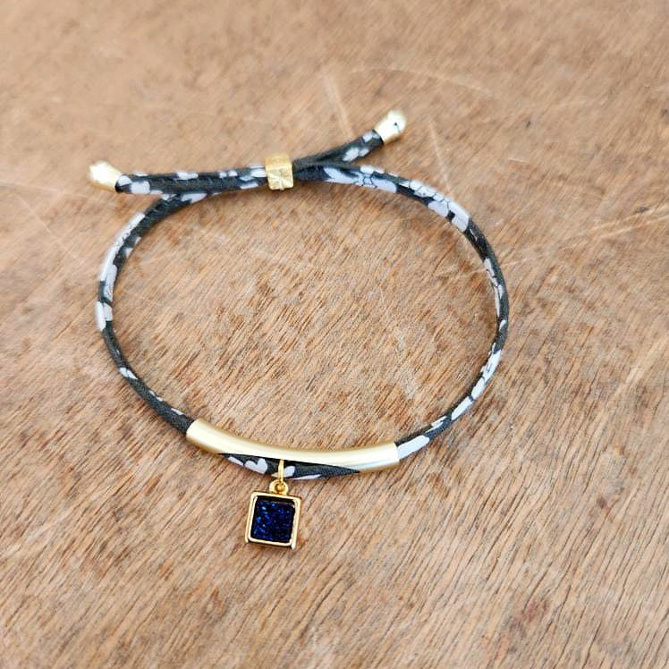 Olive and Sapphire Druzy Adjustable Bracelet