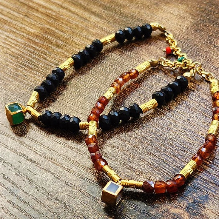 Faceted Cubed Ruby 22kt Gold Overlay Bracelet