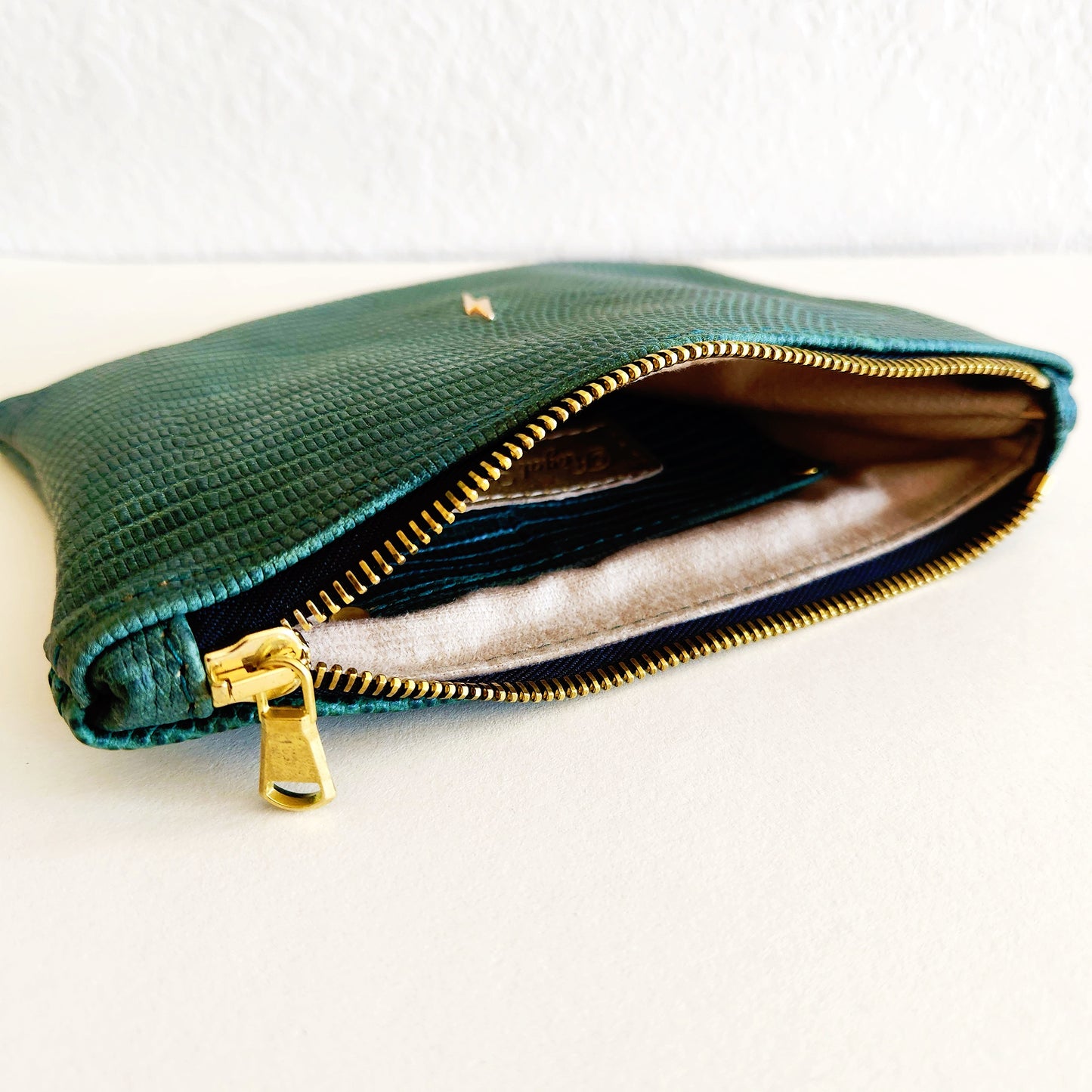 Emerald Kashimir Lizard Print Pouch