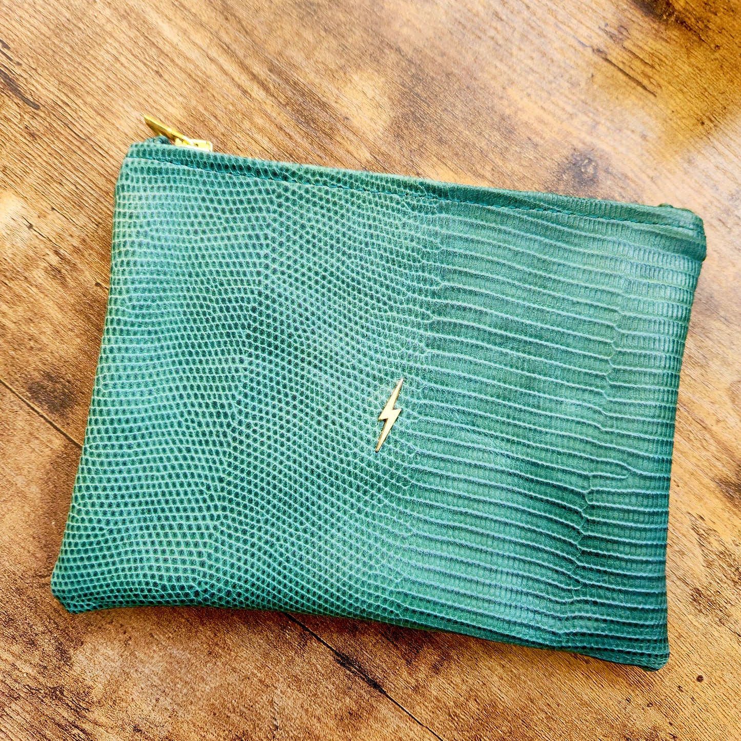 Emerald Kashimir Lizard Print Pouch
