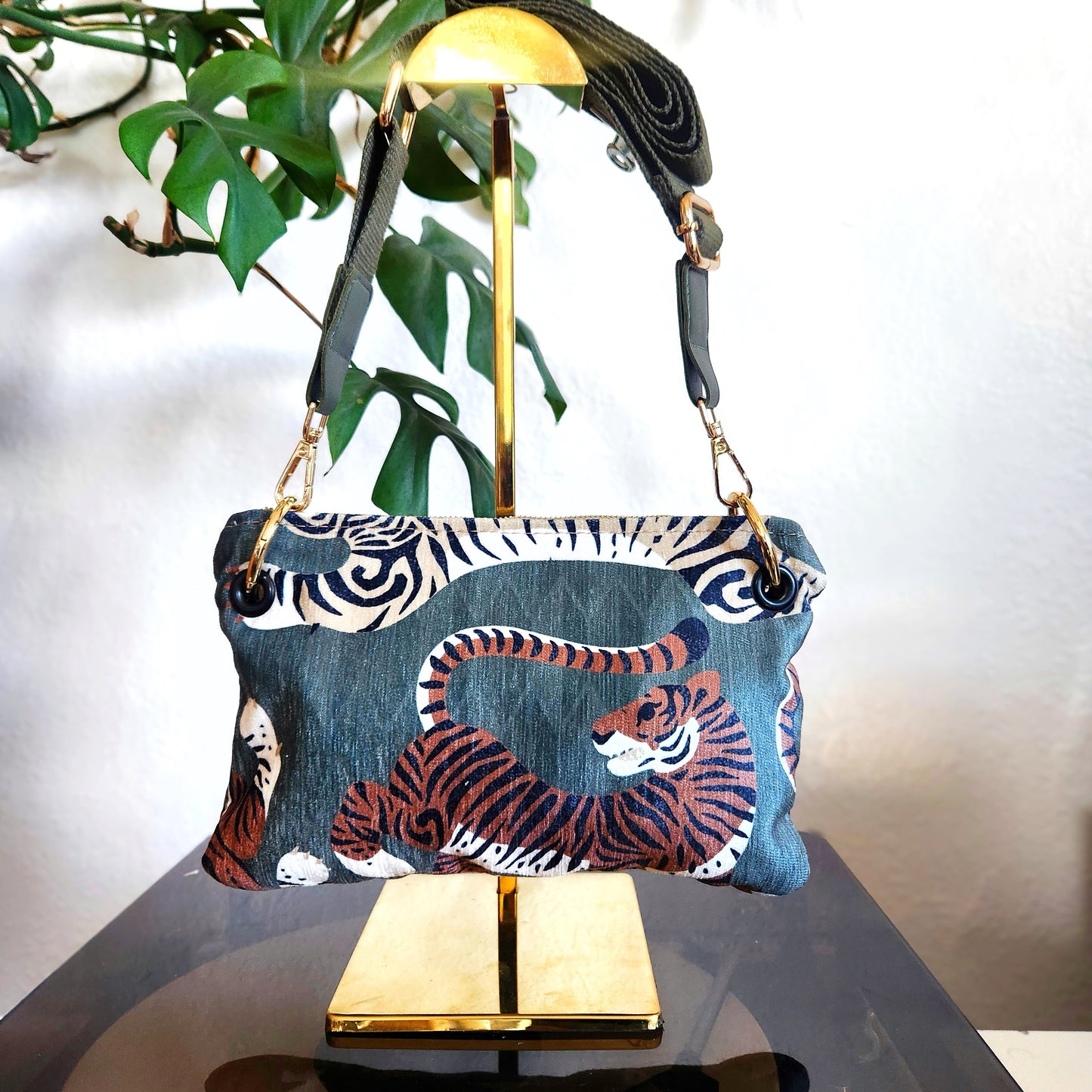 Moss Velvet Tiger Crossbody Bag