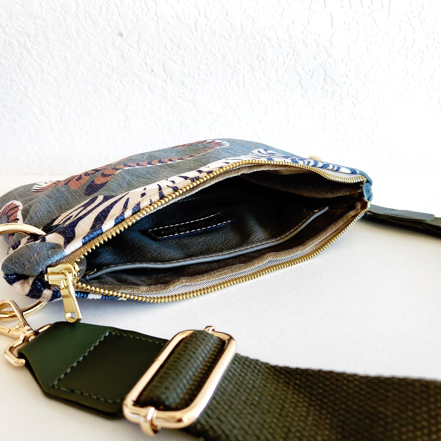 Moss Velvet Tiger Crossbody Bag