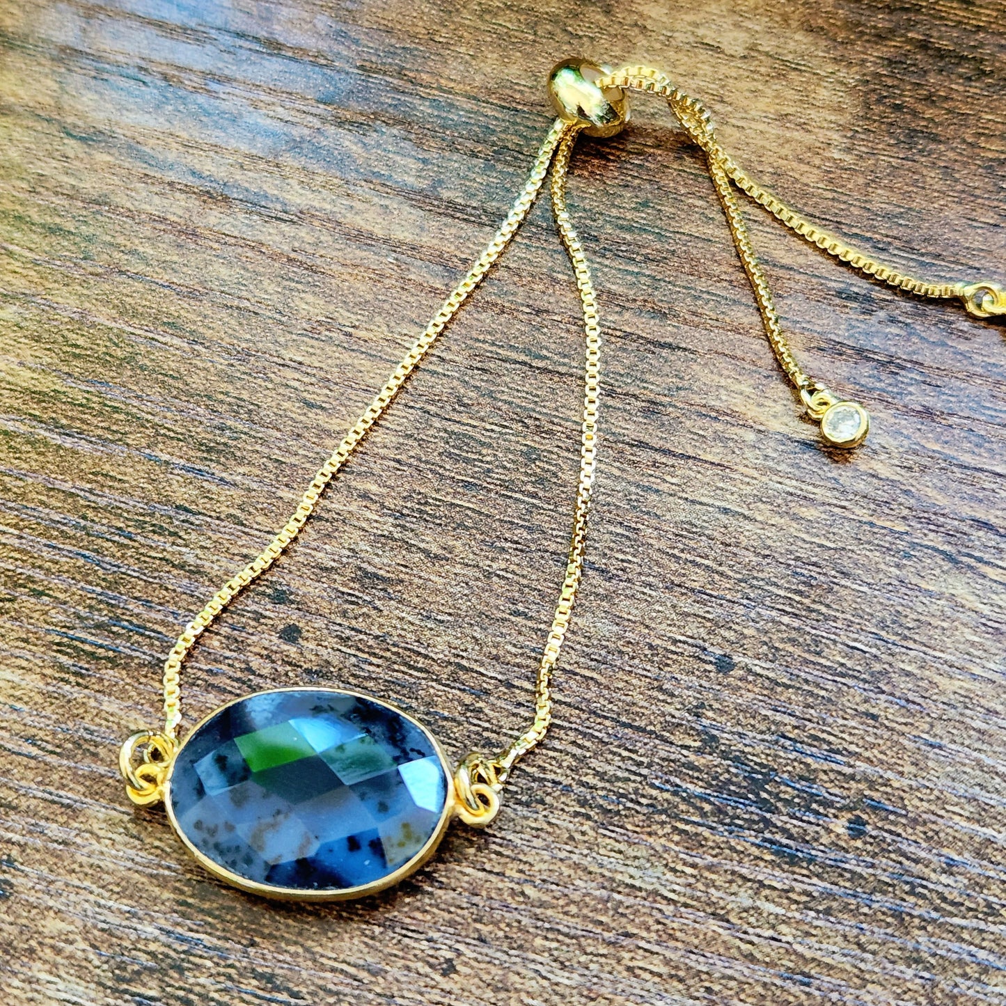 Black Onyx Gold Filled Adjustable Bracelet