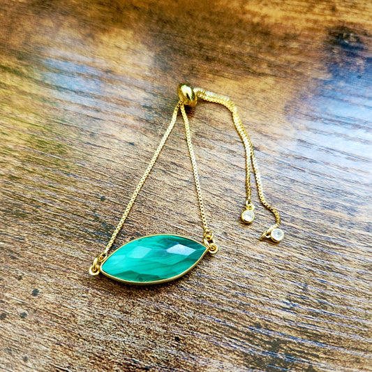 Faceted Gold Filled Malachite Adjustable Bracelet