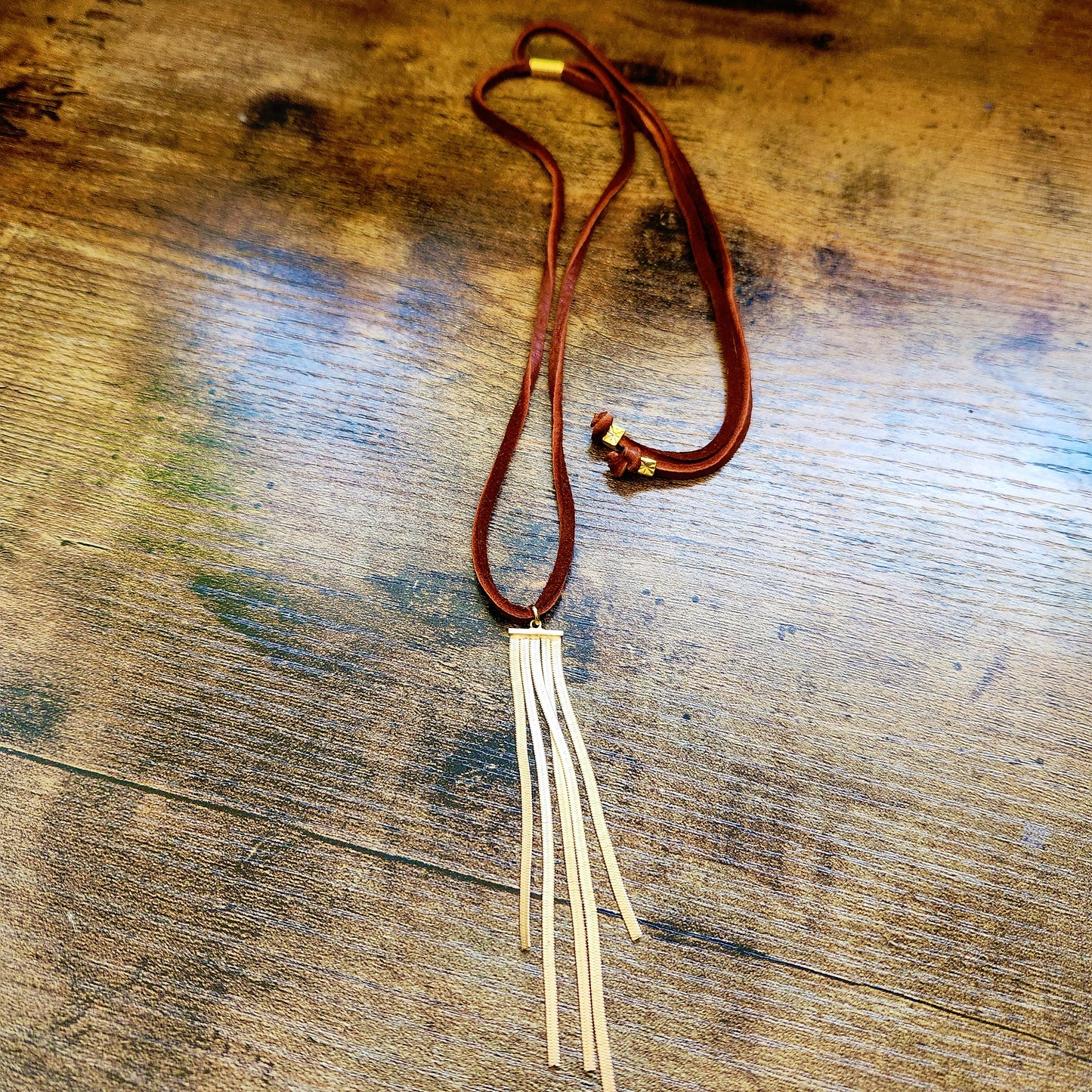 Adjustable Leather Cord Fringe Necklace