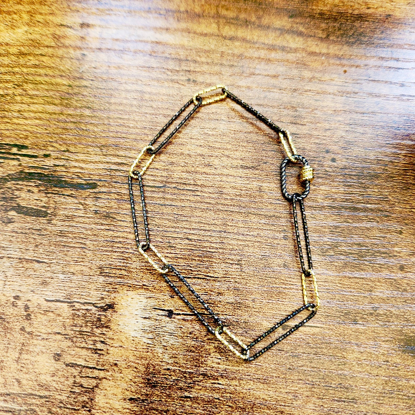 Oxidized Sterling Silver and Gold Overlay Bracelet