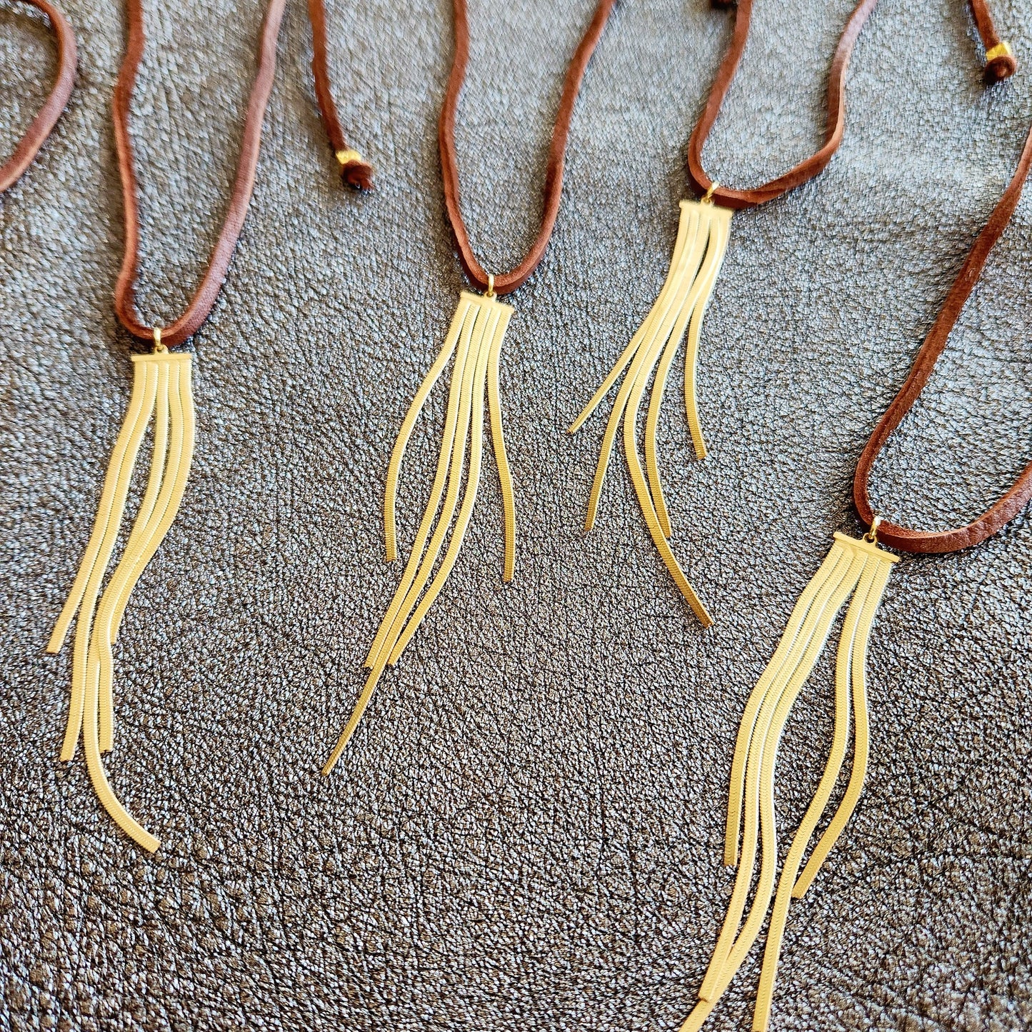 Adjustable Leather Cord Fringe Necklace