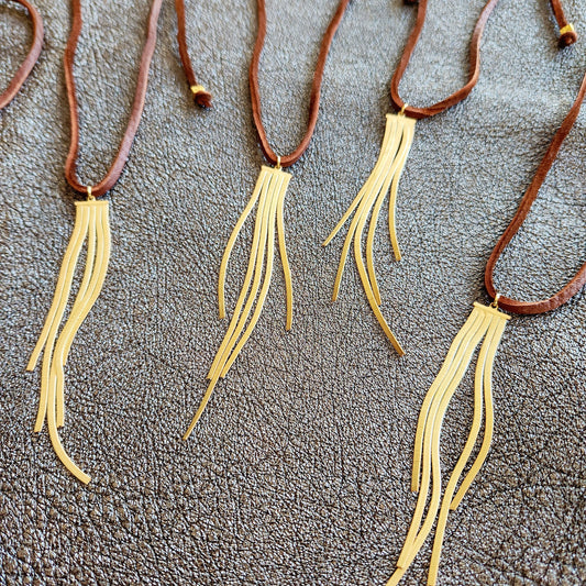 Adjustable Leather Cord Fringe Necklace