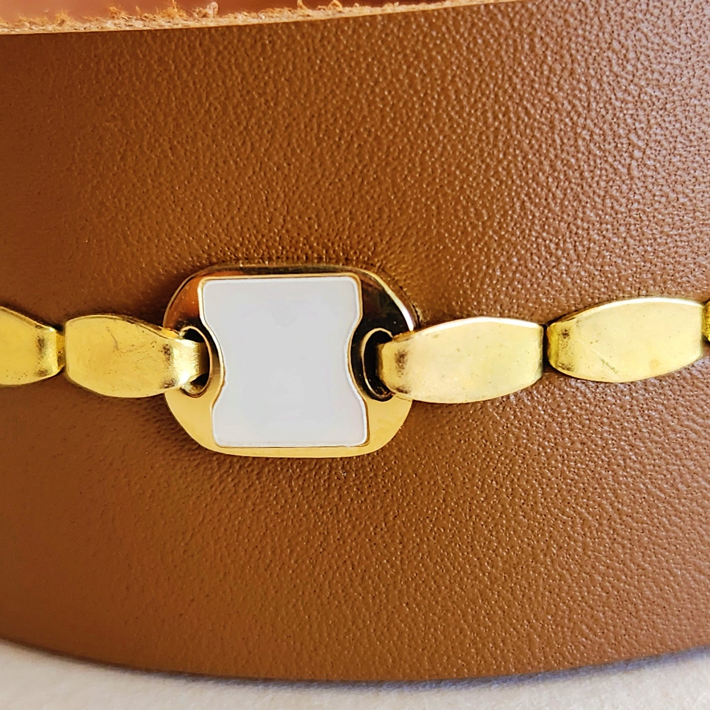 Gold Filled Mother Of Peal Tan Cuff Bracelet