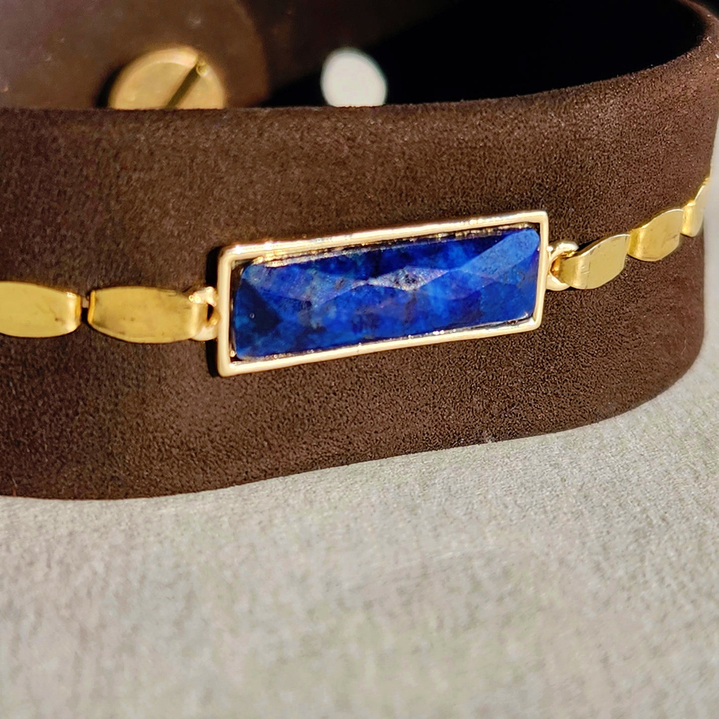 Chocolate Lapis Leather Cuff Bracelet