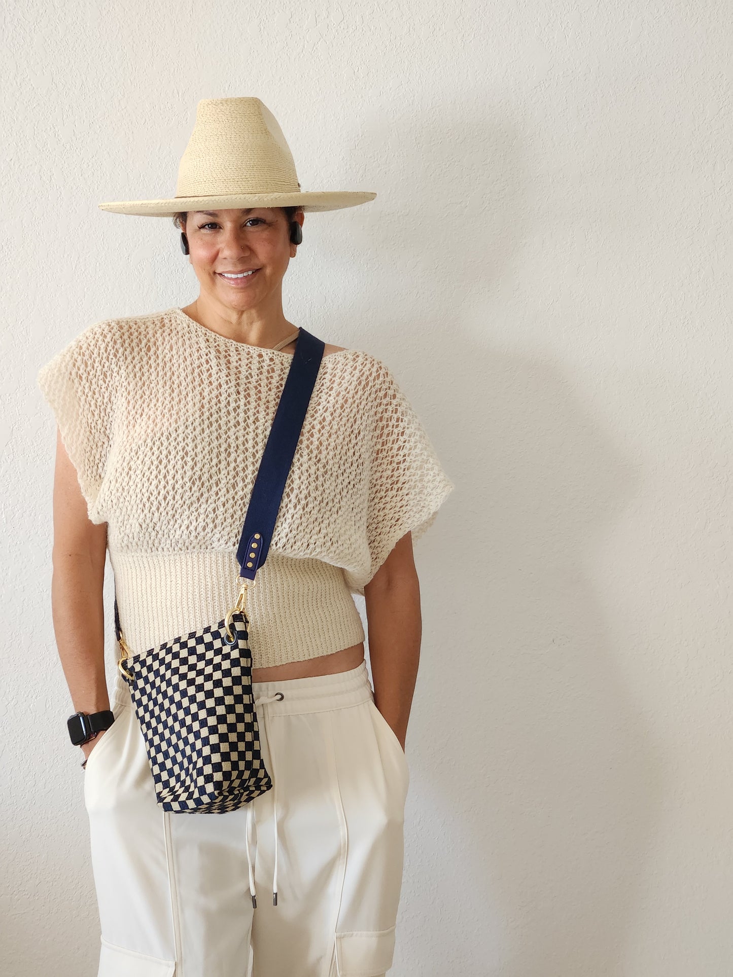 Checkered Mini Bucket Crossbody