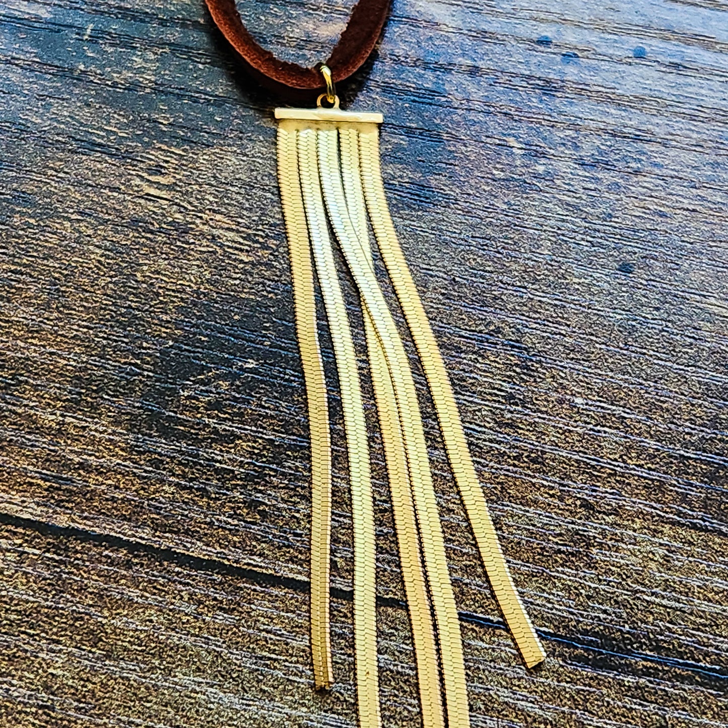 Adjustable Leather Cord Fringe Necklace