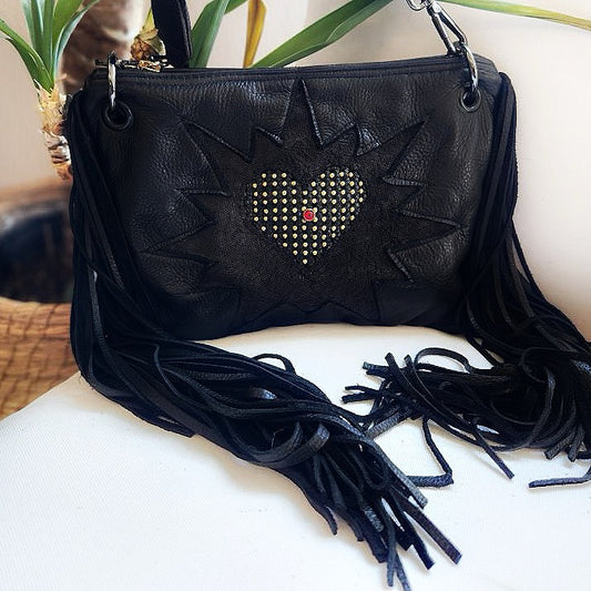 Black Heart Fringe Crossbody Bag