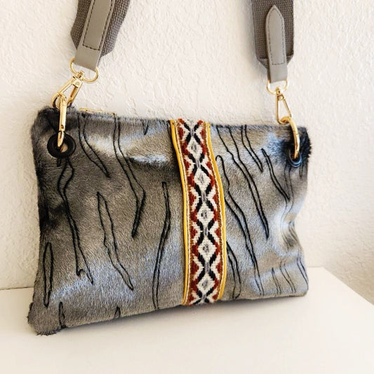 Pewter Stripe Crossbody Bag