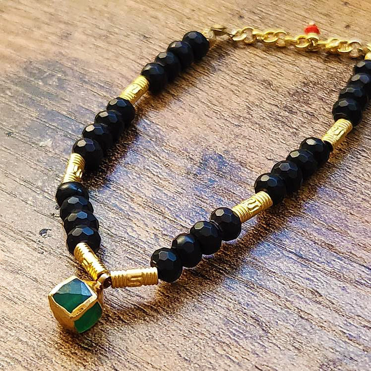 Faceted Onyx And Emerald Bracelet