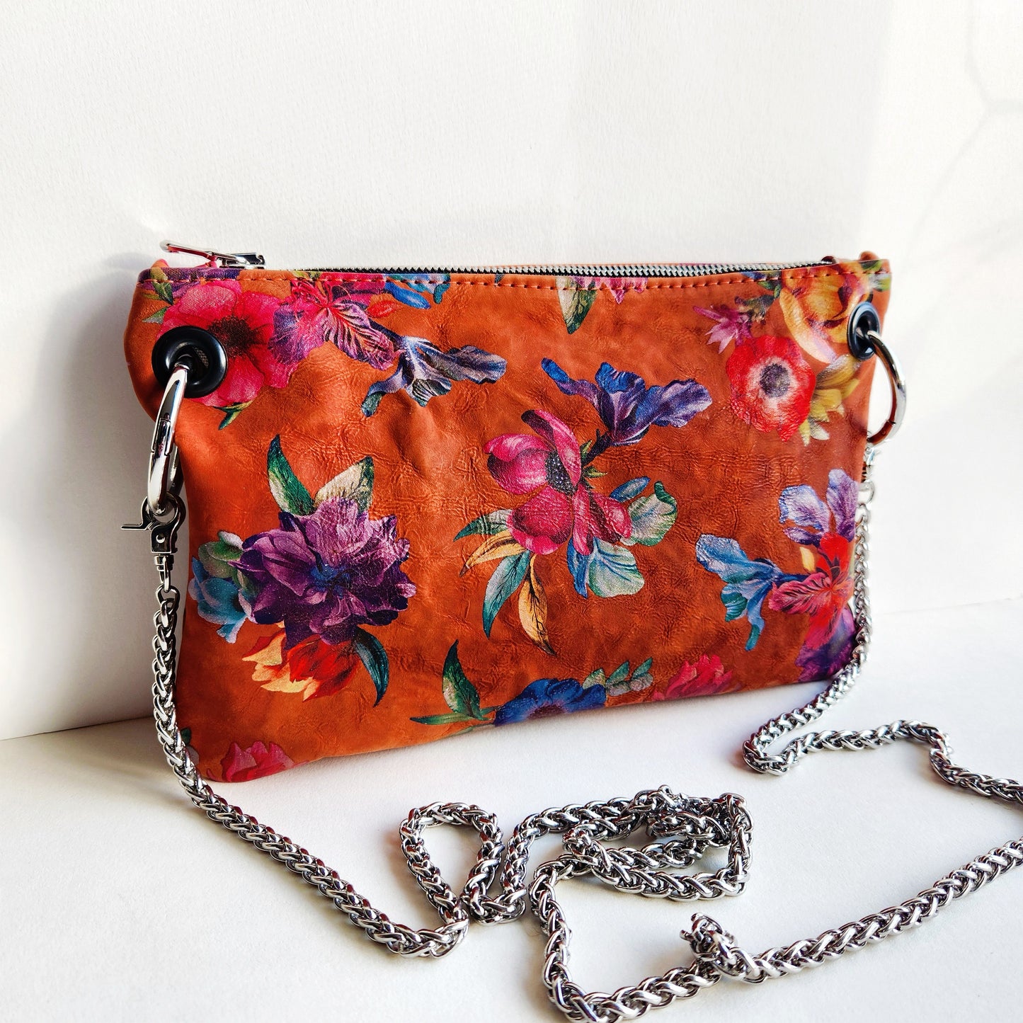 Orange Floral Crossbody Bag