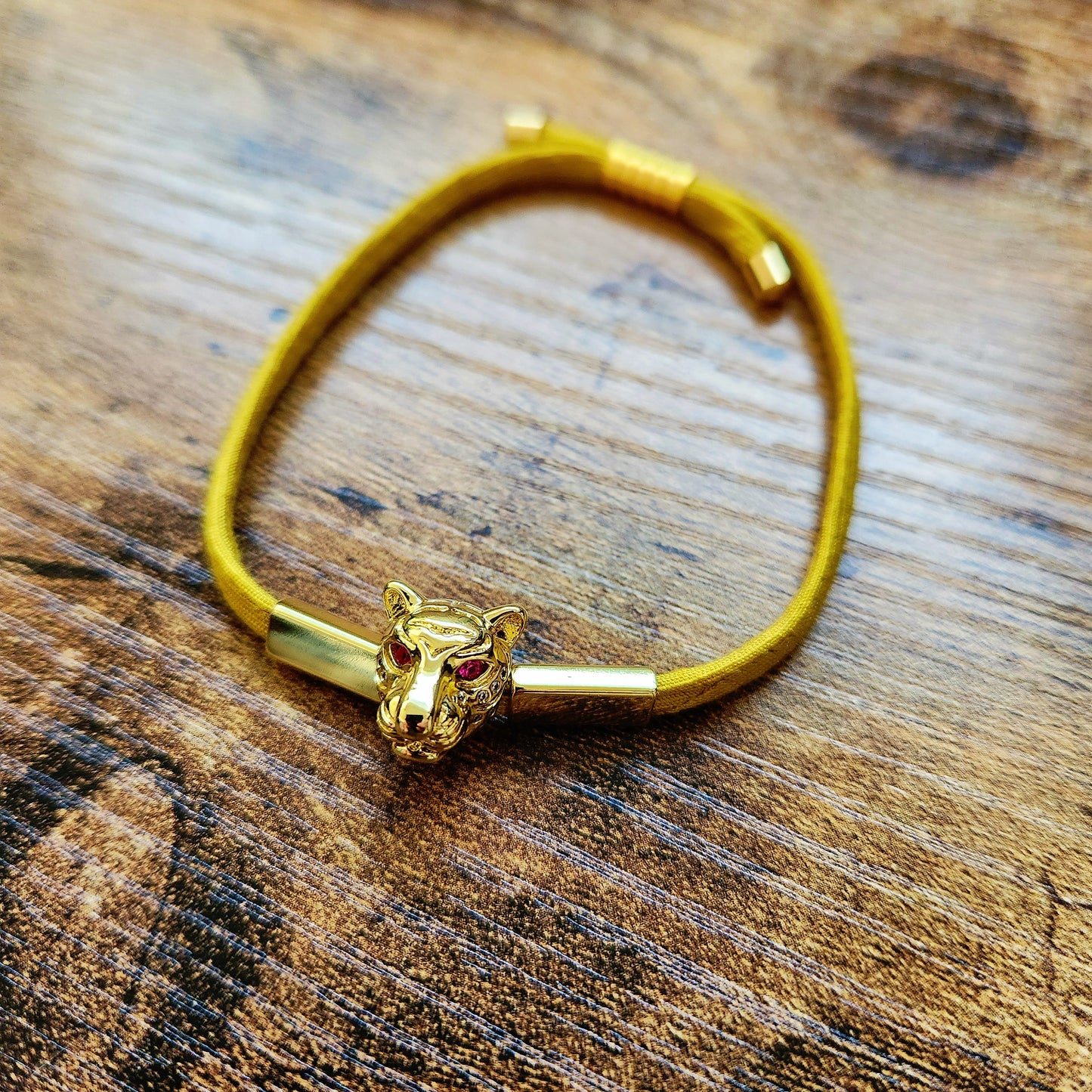 Gold Filled Mustard Leopard Adjustable Bracelet