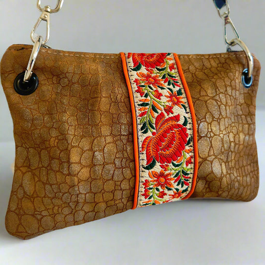 Brown Floral Crossbody Bag