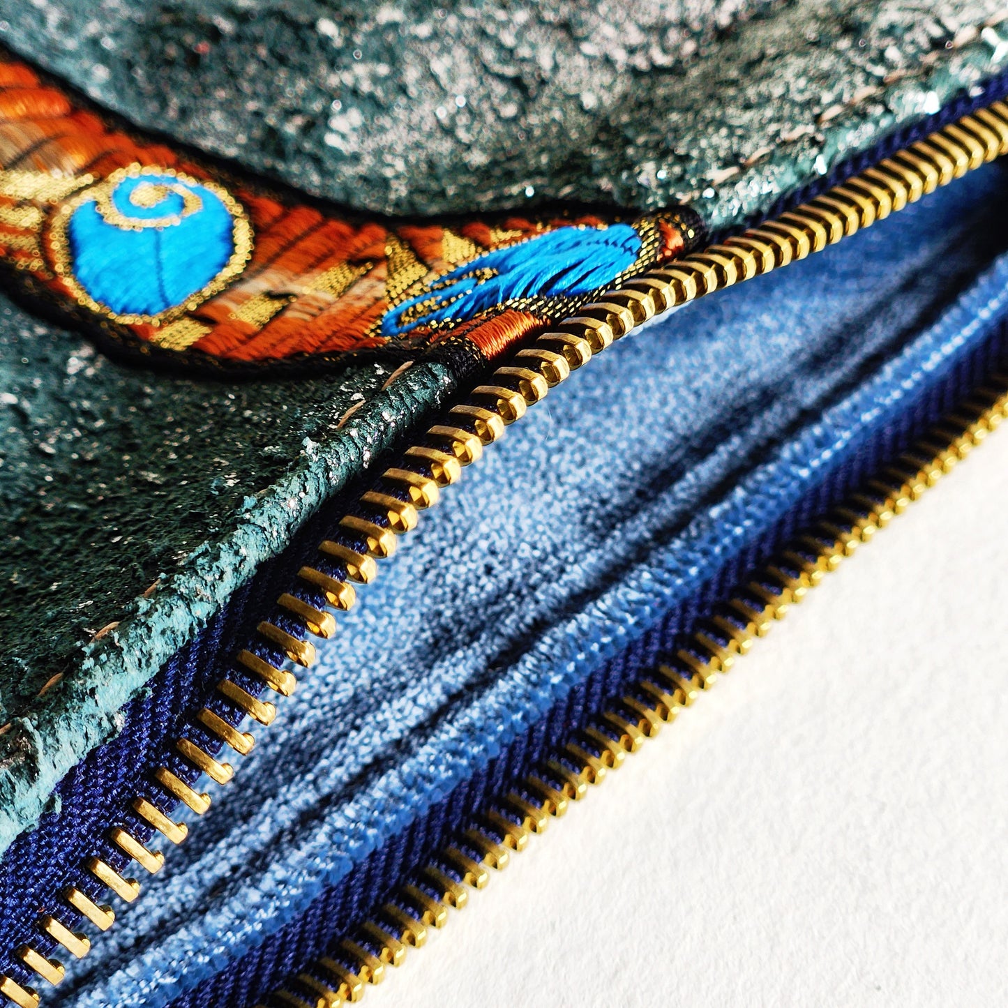 Distressed Pewter Italian Leather With French Trim Pouch