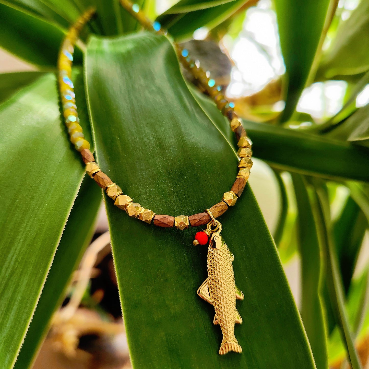 Chartreuse Faceted Fish Necklace