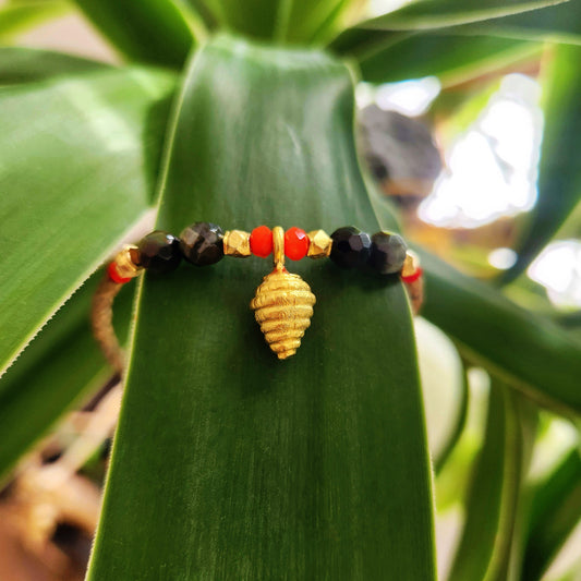Faceted Onyx Shell Gold Overlay Bracelet
