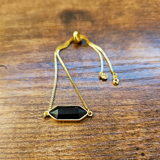 Black Onyx Gold Filled Adjustable Bracelet