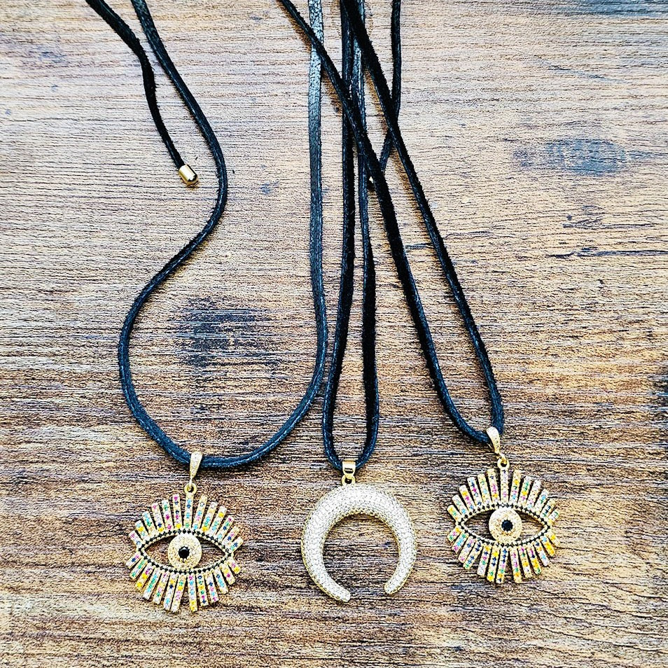 Gold Filled Good Eye Leather Necklace