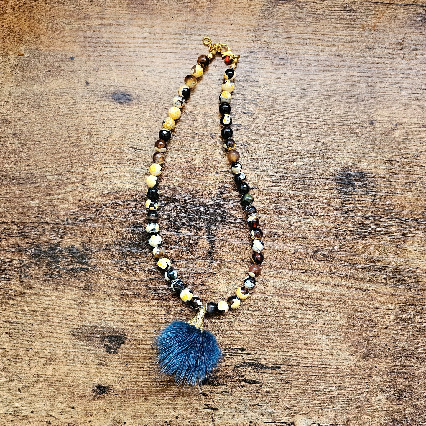 Chocolate Agate Faux Fur Necklace