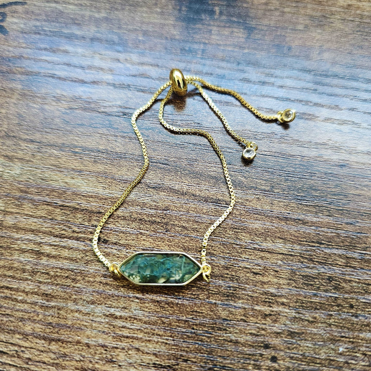 Moss Agate Gold Filled Adjustable Bracelet