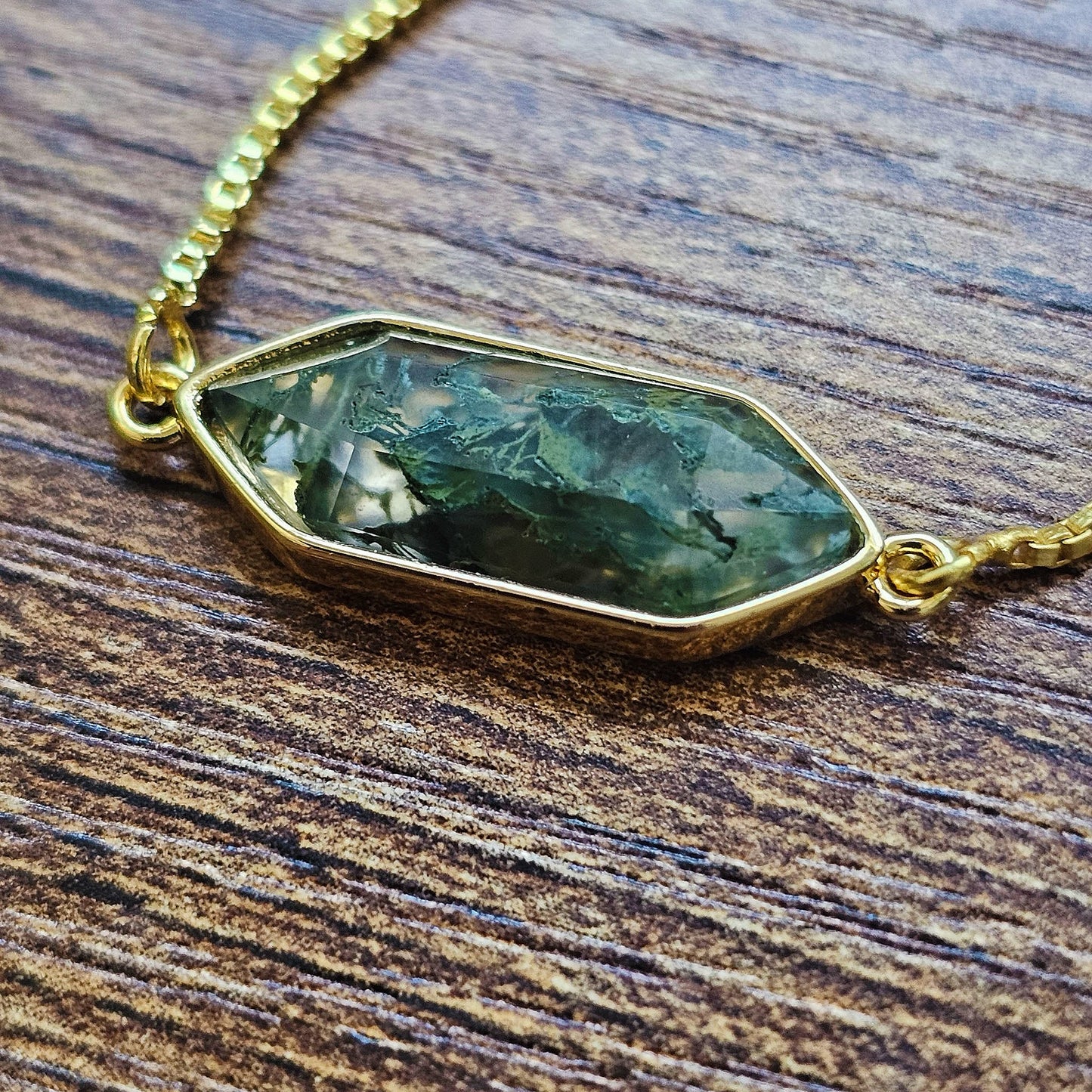 Moss Agate Gold Filled Adjustable Bracelet