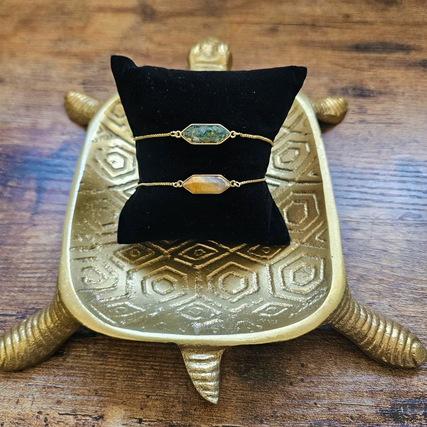 Moss Agate Gold Filled Adjustable Bracelet