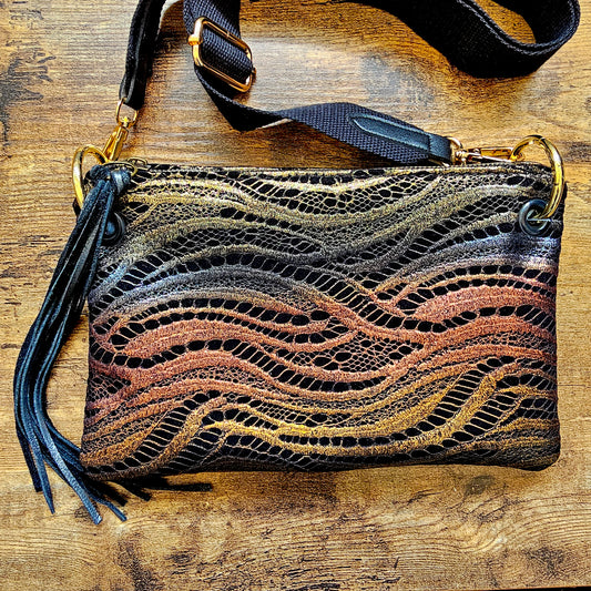 Leather and Lace Crossbody Bag