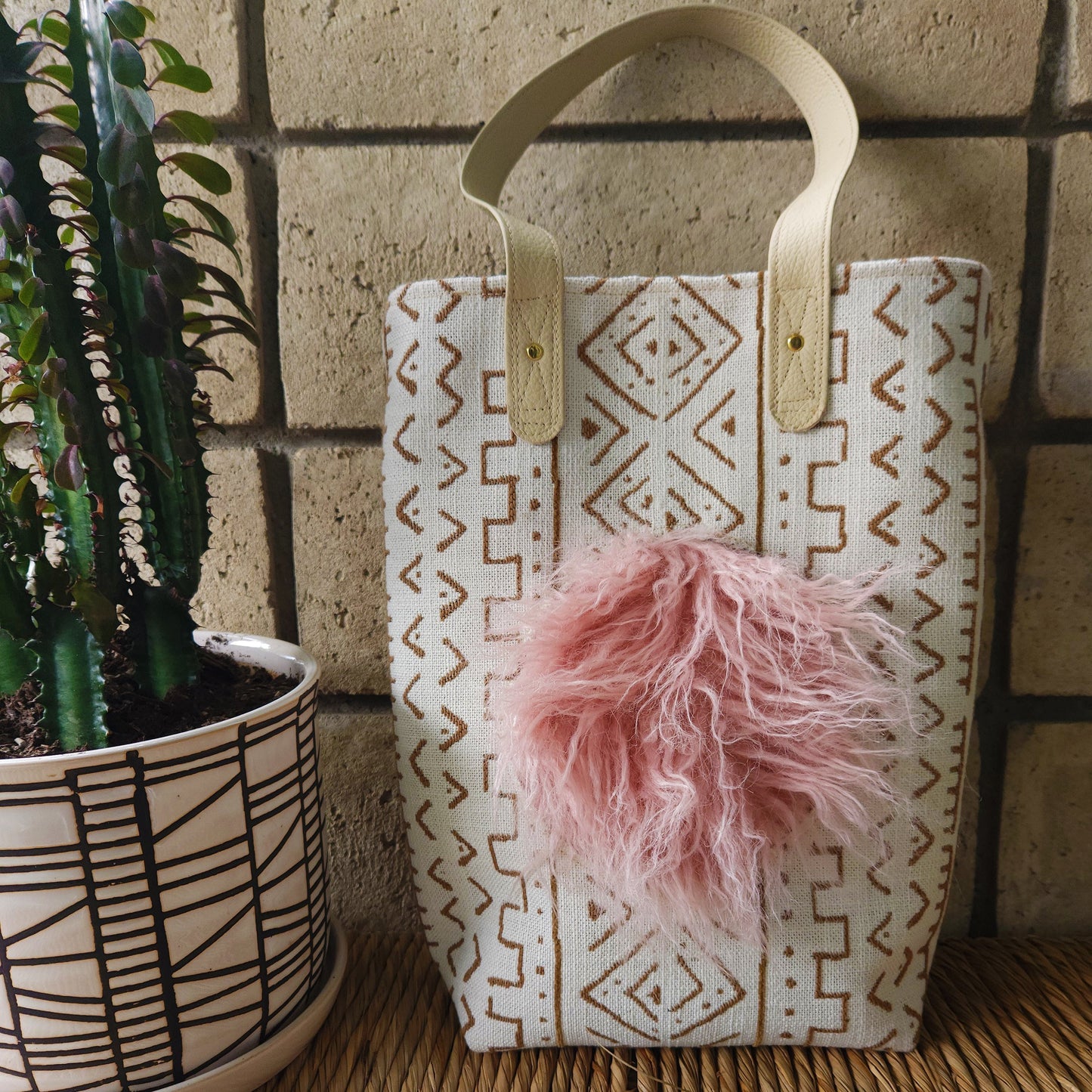 Off White and Tan Mud Cloth Tote