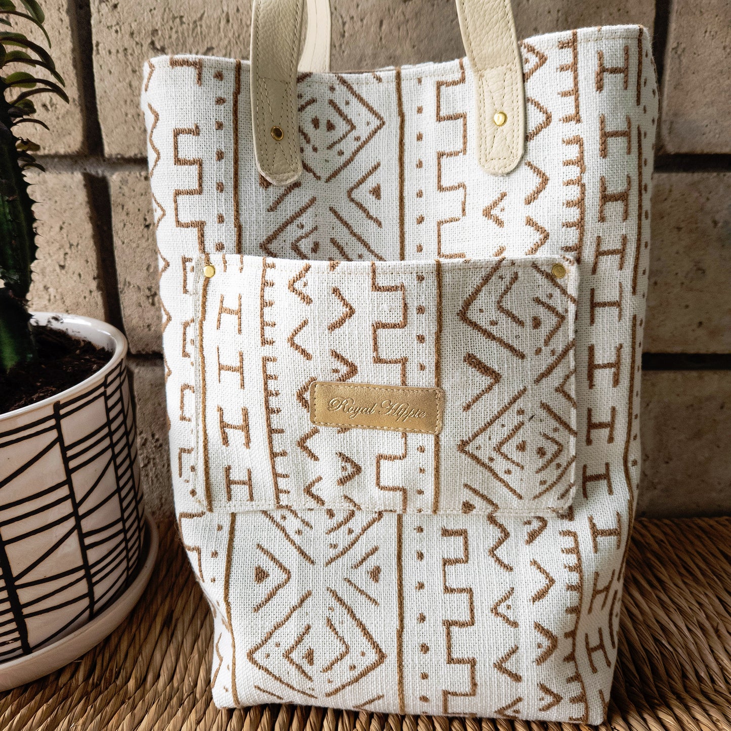 Off White and Tan Mud Cloth Tote