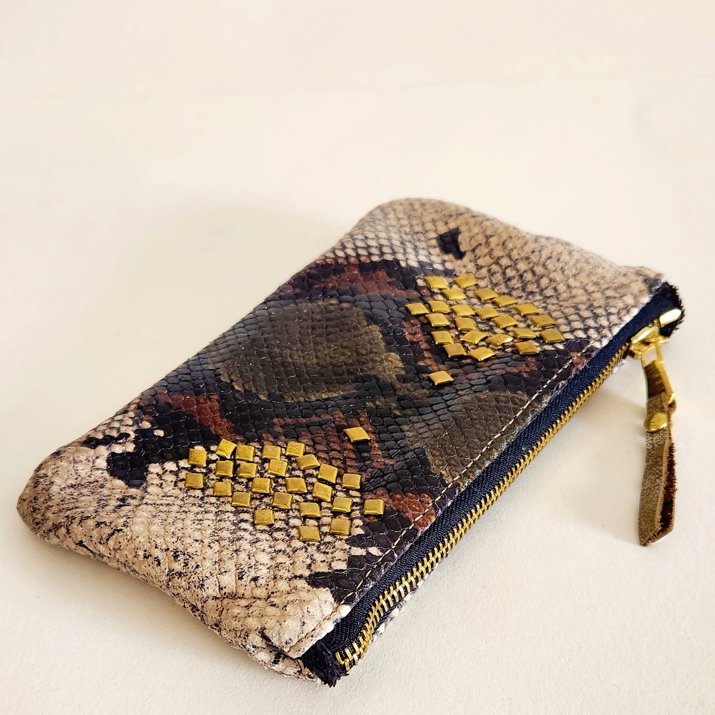 Embellished Snake Print Mini Pouch