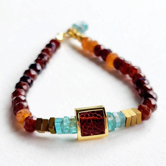 Faceted Ruby and Aquamarine Stackable Bracelet