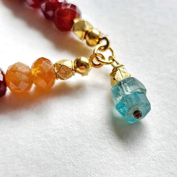 Faceted Ruby and Aquamarine Stackable Bracelet