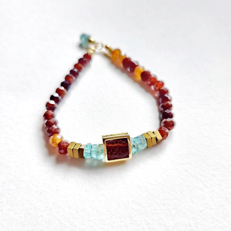 Faceted Ruby and Aquamarine Stackable Bracelet