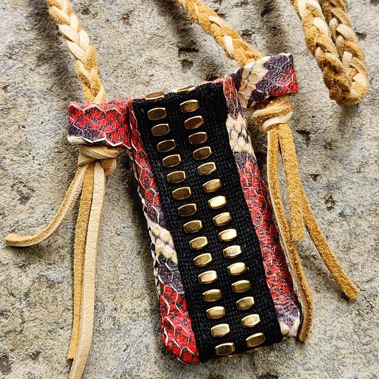 Snake Print Italian leather Pouch Necklace
