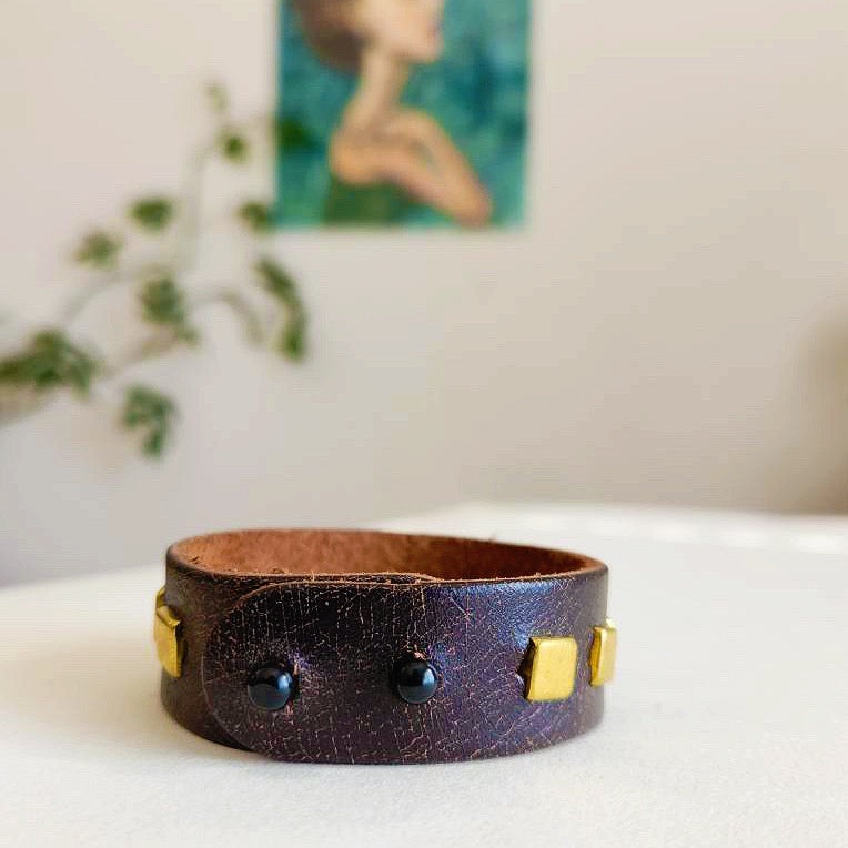 Vintage Brown Turquoise Leather Cuff Bracelet