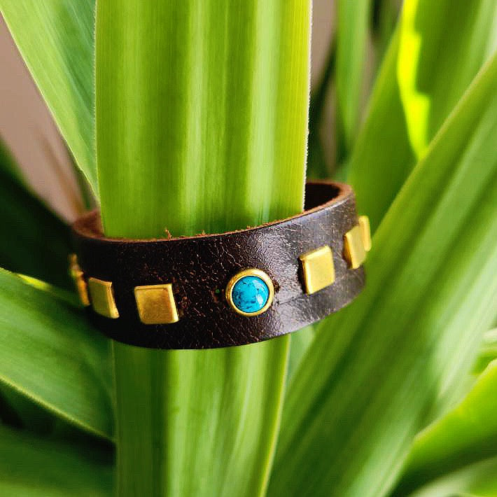 Vintage Brown Turquoise Leather Cuff Bracelet