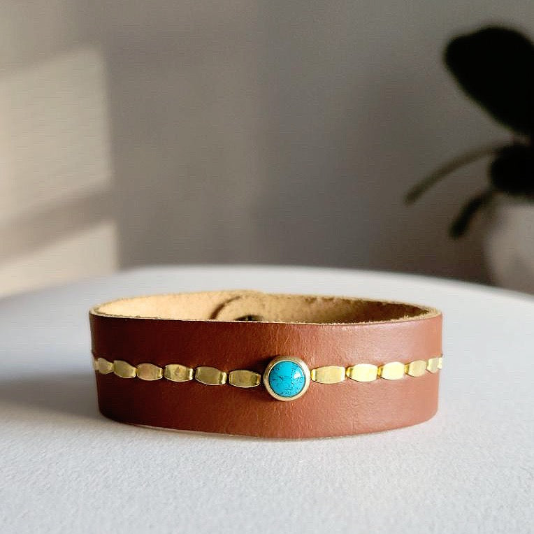 Brown Turquoise Leather Cuff Bracelet