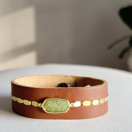 Druzy Agate Leather Cuff Bracelet