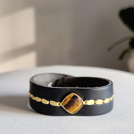 Tiger Eye Leather Cuff Bracelet