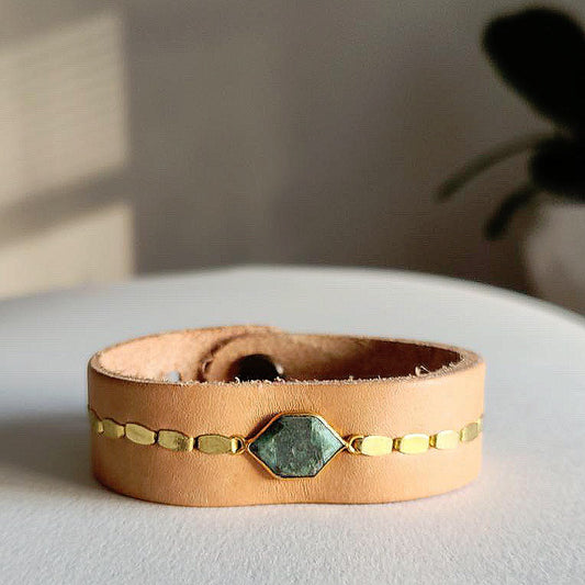 Chrysoprase Leather Cuff Bracelet